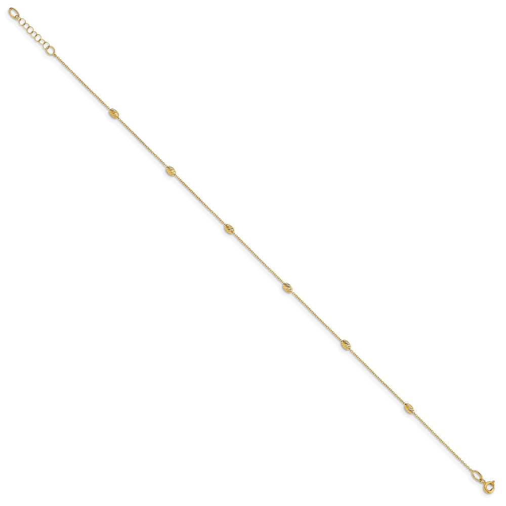 14K Yellow Gold D.C. Oval Beads 6-Station 10 inch Anklet