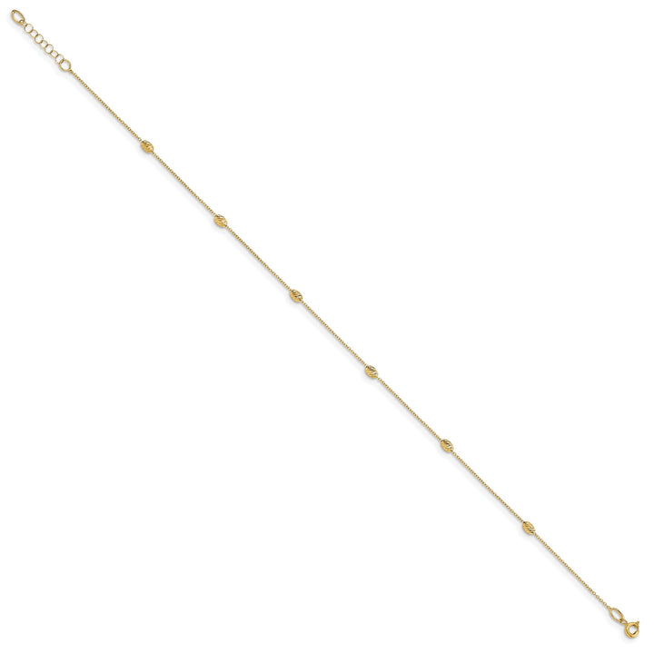 14K Yellow Gold D.C. Oval Beads 6-Station 10 inch Anklet