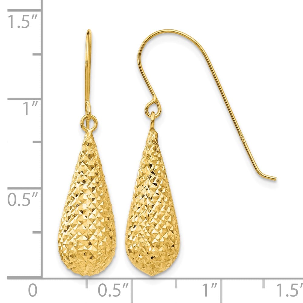 14K Yellow Gold D.C. Puffed Teardrop Dangle French Hook Earrings, view 4 of 4