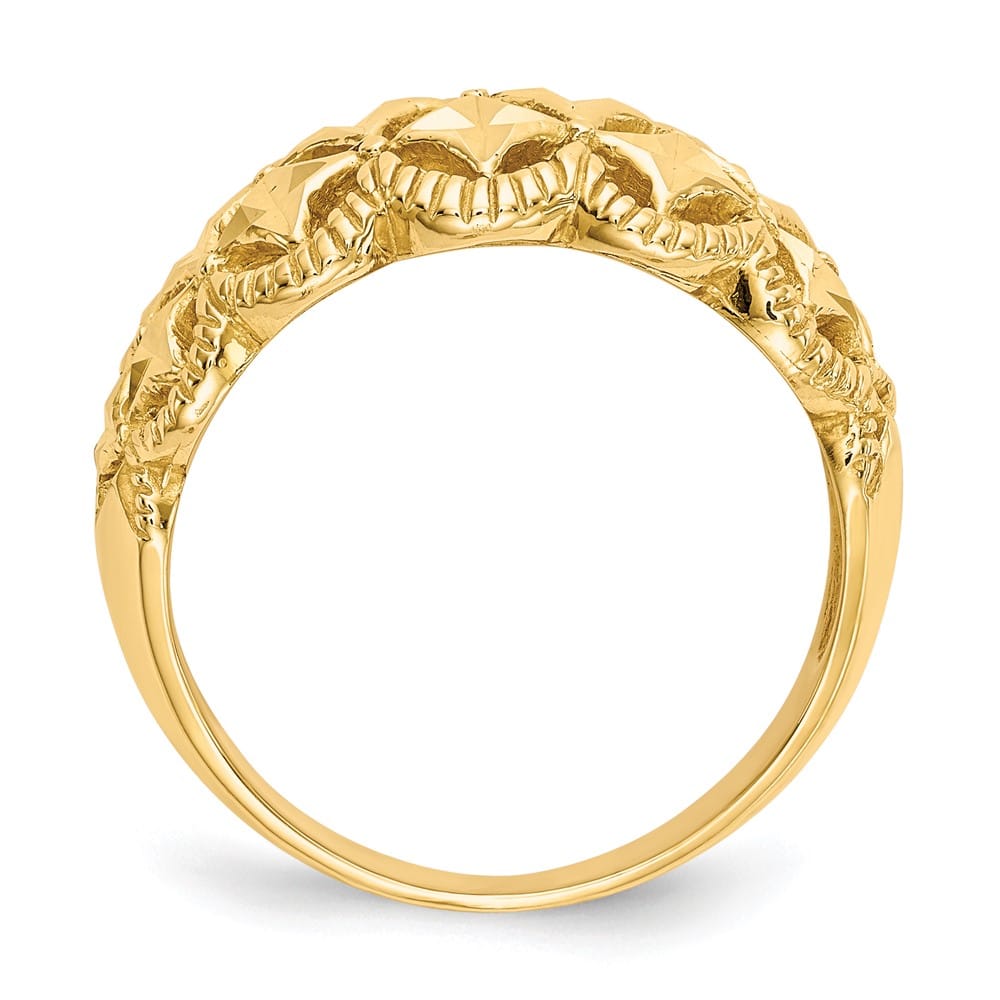 14k Yellow Gold D.C. Scalloped Edge Pattern Dome Ring
