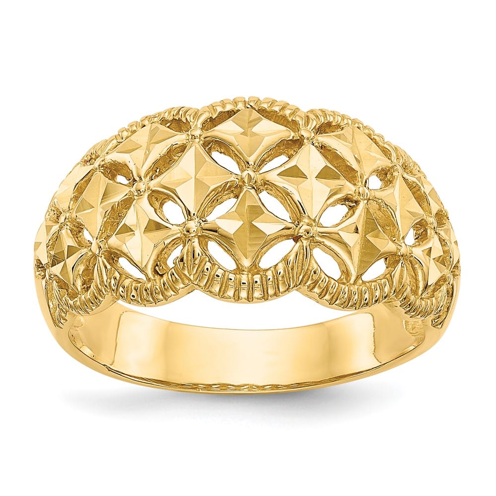 14k Yellow Gold D.C. Scalloped Edge Pattern Dome Ring