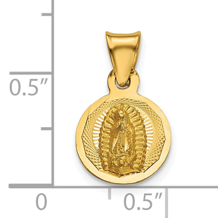 14K Yellow Gold D.C. Semi-solid Our Lady Of Guadalupe Round Pendant