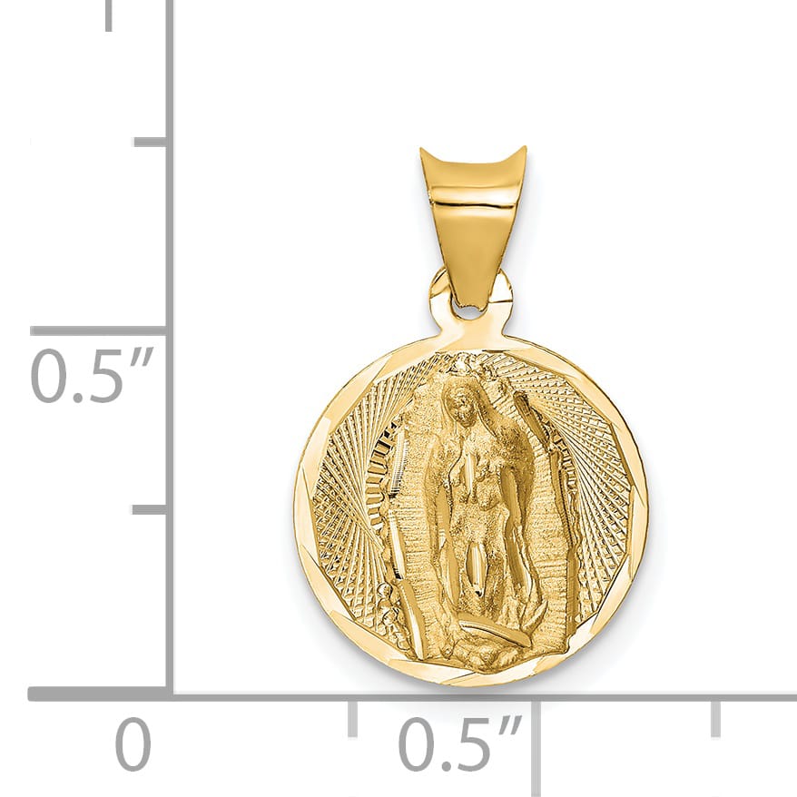 14K Yellow Gold D.C. Semi-solid Our Lady Of Guadalupe Round Pendant