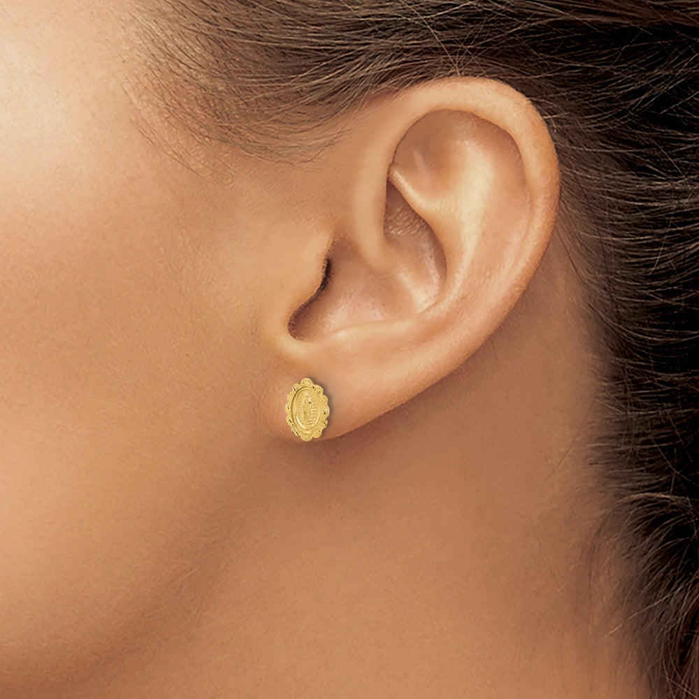 14K Yellow Gold D.C. Small Miraculous Medal Post Earrings