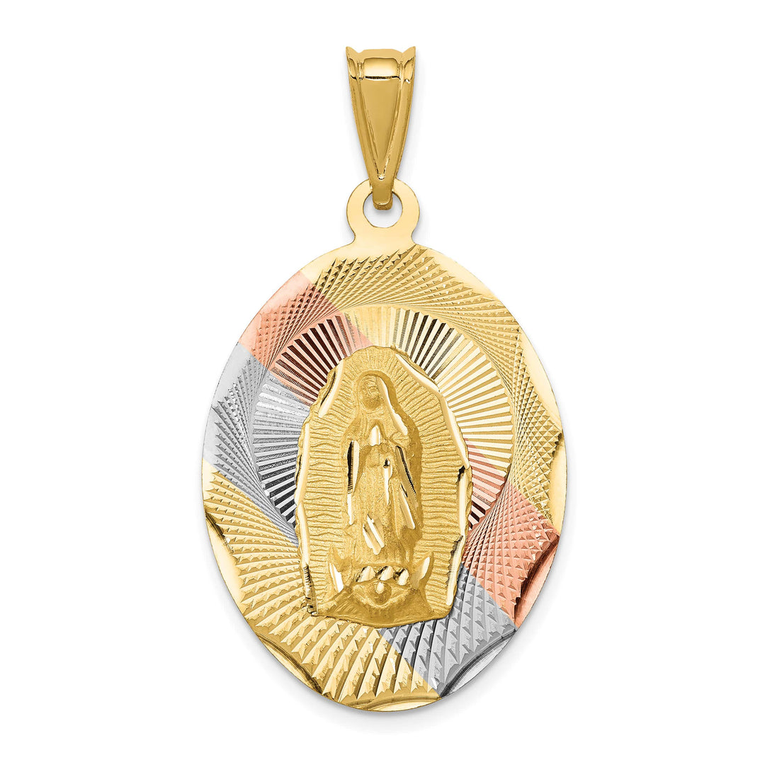 14K Yellow Gold D.C. Solid Large Our Lady Of Guadalupe Oval Pendant