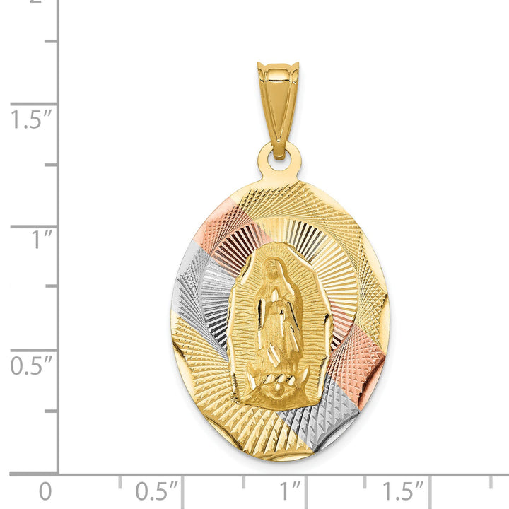 14K Yellow Gold D.C. Solid Large Our Lady Of Guadalupe Oval Pendant