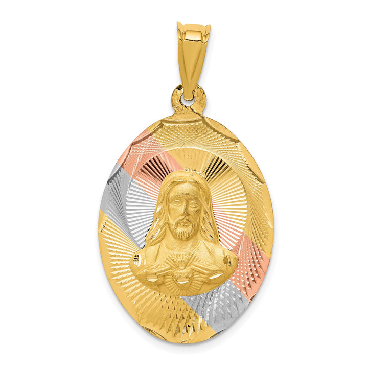 14K Yellow Gold D.C. Solid Large Sagrado Corazon de Jesus Oval Pendant