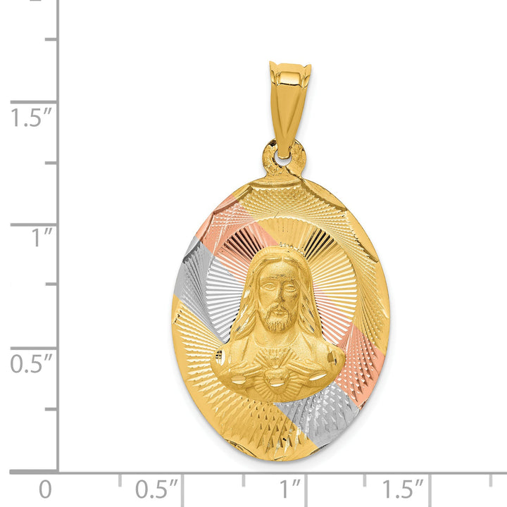14K Yellow Gold D.C. Solid Large Sagrado Corazon de Jesus Oval Pendant