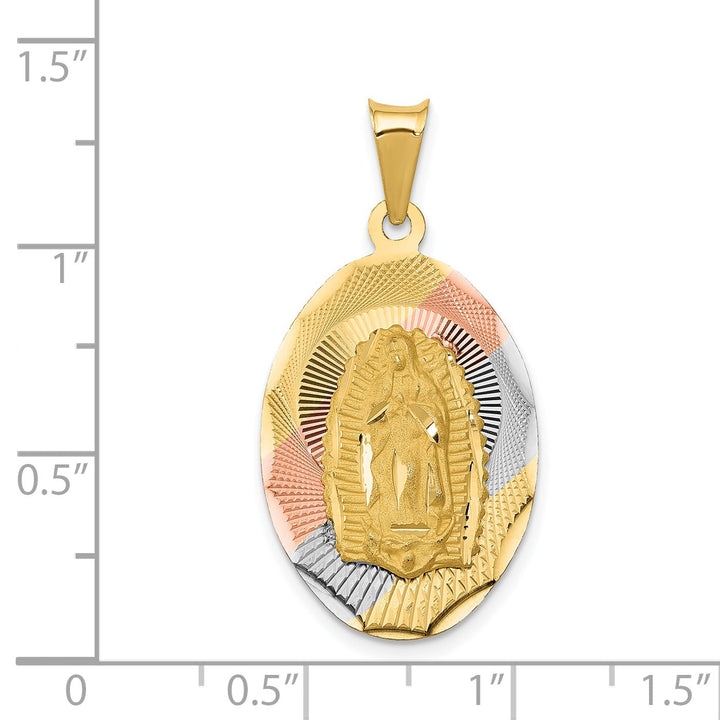 14K Yellow Gold D.C. Solid Our Lady Of Guadalupe Oval Pendant