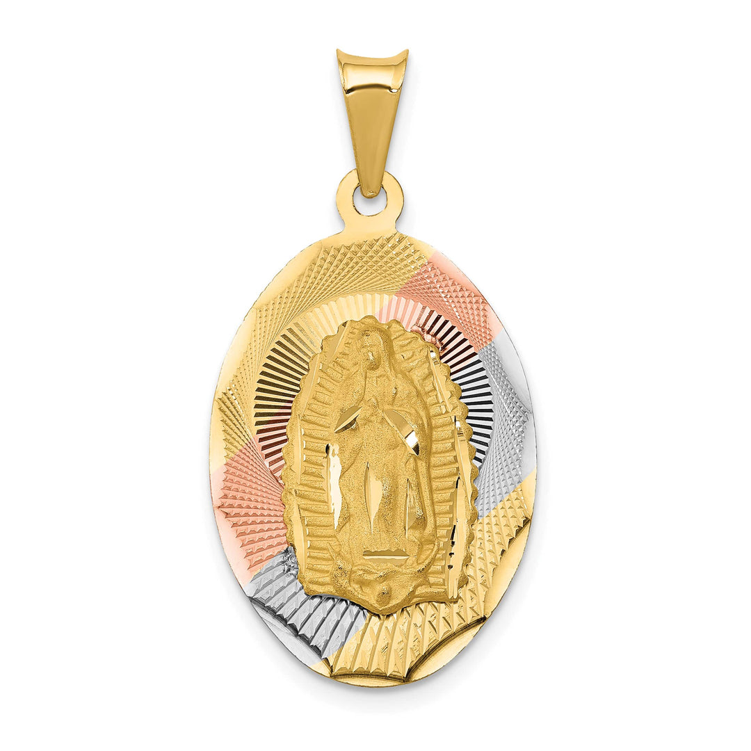 14K Yellow Gold D.C. Solid Our Lady Of Guadalupe Oval Pendant