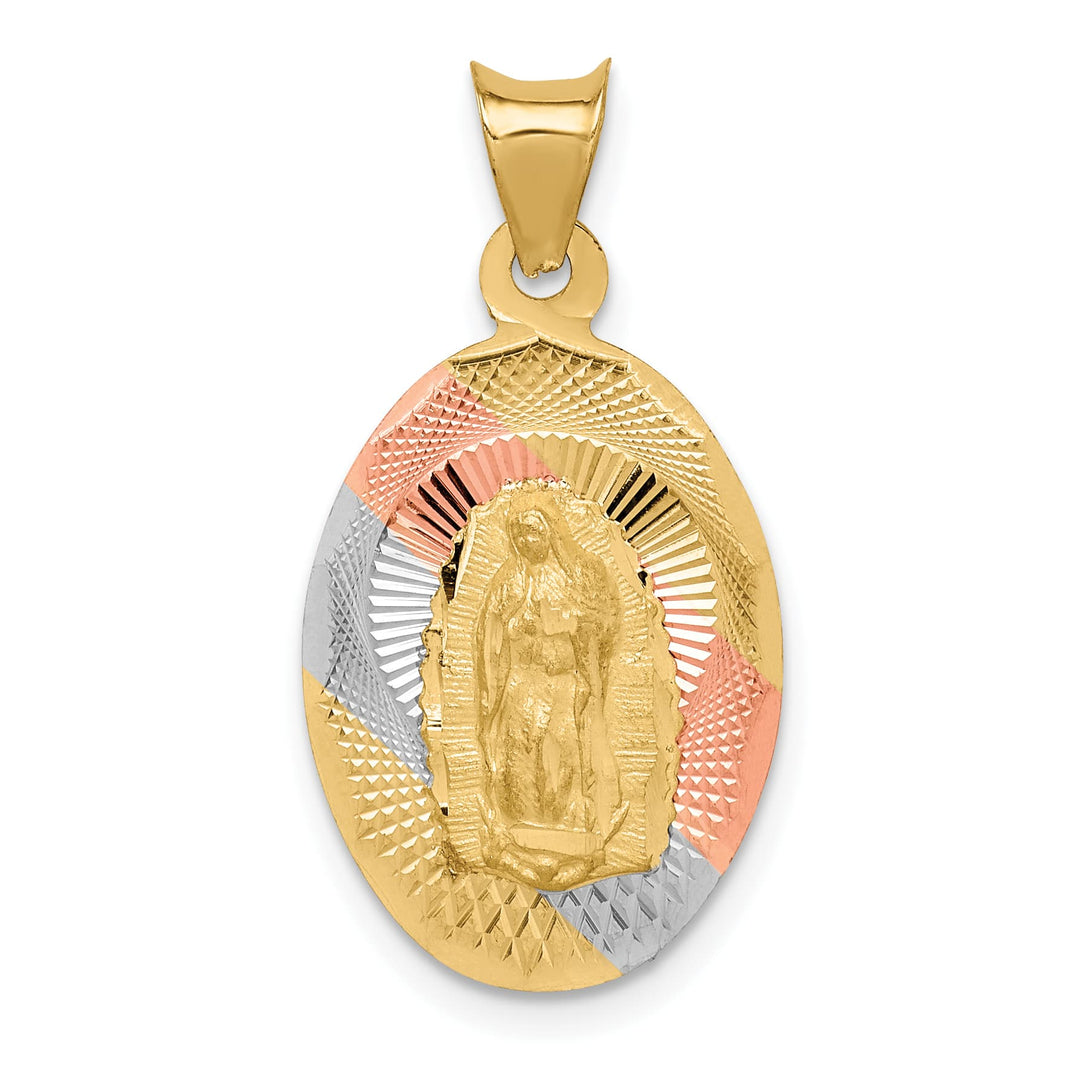 14K Yellow Gold D.C. Solid Our Lady Of Guadalupe Oval Pendant