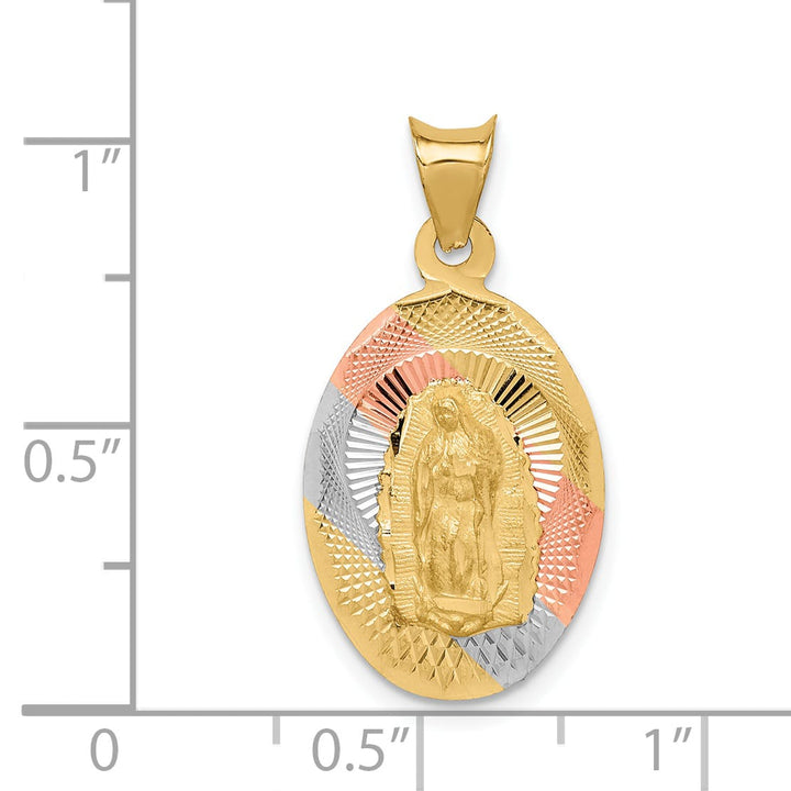 14K Yellow Gold D.C. Solid Our Lady Of Guadalupe Oval Pendant