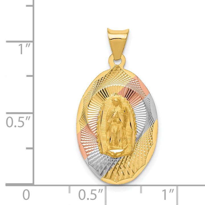 14K Yellow Gold D.C. Solid Our Lady Of Guadalupe Oval Pendant