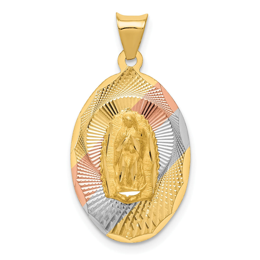 14K Yellow Gold D.C. Solid Our Lady Of Guadalupe Oval Pendant