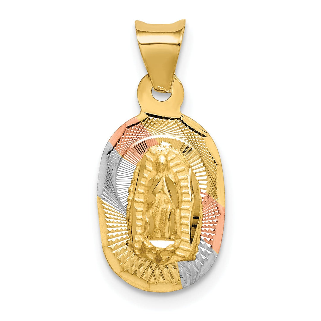 14K Yellow Gold D.C. Solid Our Lady Of Guadalupe Oval Pendant