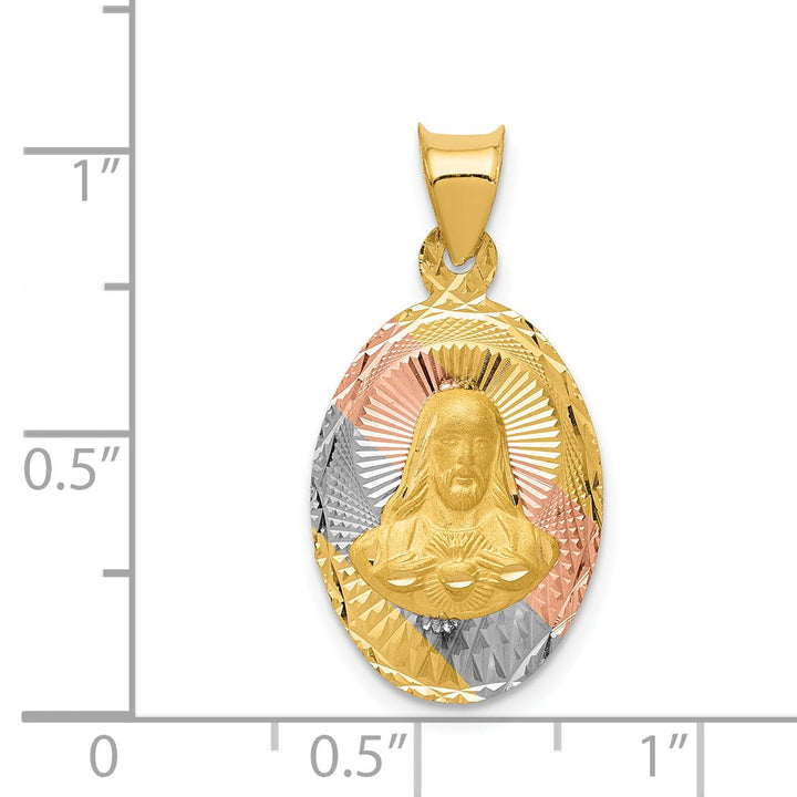 14K Yellow Gold D.C. Solid Sagrado Corazon de Jesus Oval Pendant
