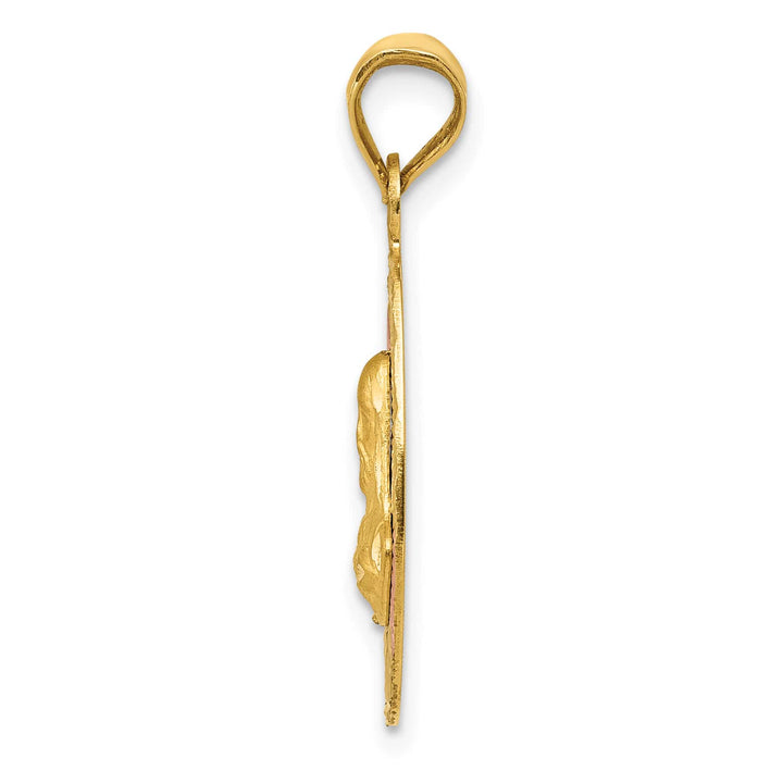 14K Yellow Gold D.C. Solid Sagrado Corazon de Jesus Oval Pendant