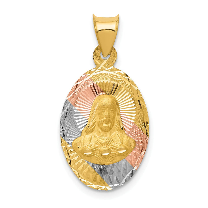 14K Yellow Gold D.C. Solid Sagrado Corazon de Jesus Oval Pendant