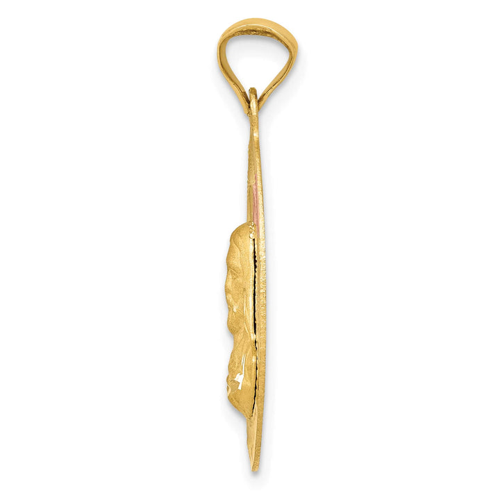 14K Yellow Gold D.C. Solid Sagrado Corazon de Jesus Oval Pendant