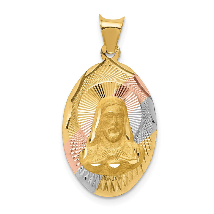 14K Yellow Gold D.C. Solid Sagrado Corazon de Jesus Oval Pendant