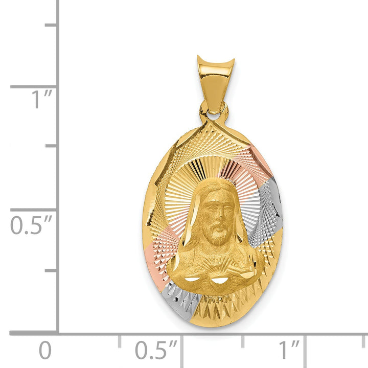 14K Yellow Gold D.C. Solid Sagrado Corazon de Jesus Oval Pendant