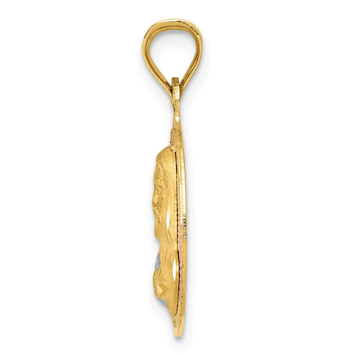 14K Yellow Gold D.C. Solid Sagrado Corazon de Jesus Round Pendant