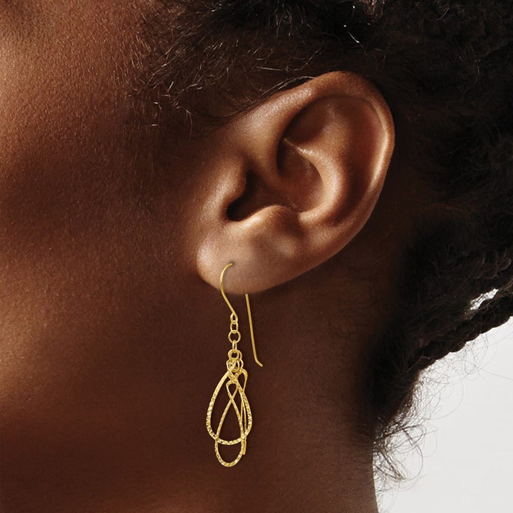 14K Yellow Gold D.C. Teardrops Dangle French Hook Earrings, view 3 of 4