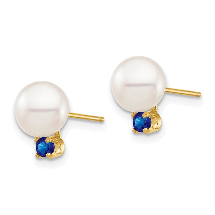 14K Yellow Gold Dainty 7-7.5mm Freshwater Pearl Sapphire Studs
