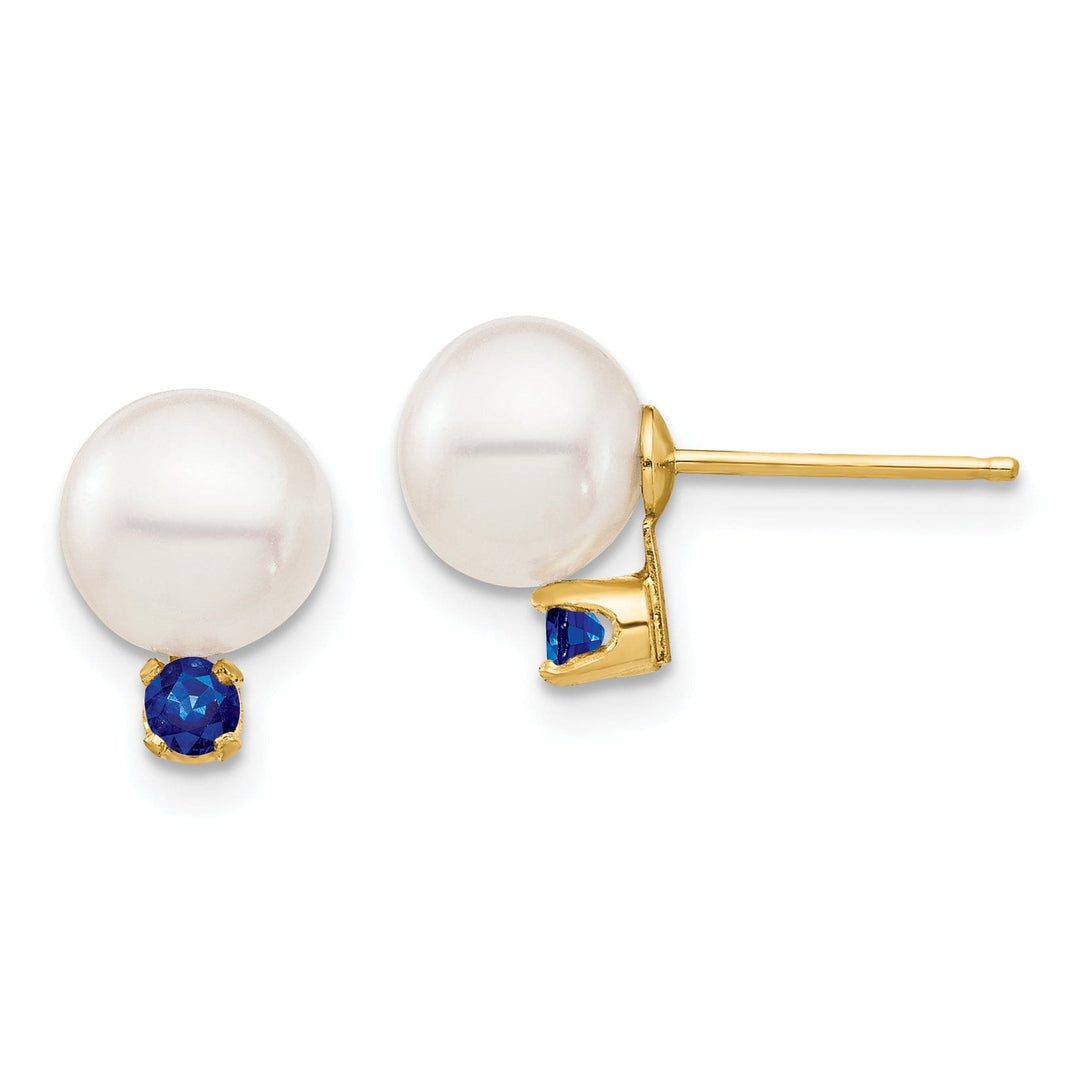 14K Yellow Gold Dainty 7-7.5mm Freshwater Pearl Sapphire Studs