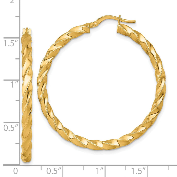 14K Yellow Gold Dainty Diamond-Cut 40mm Twisted Hoops