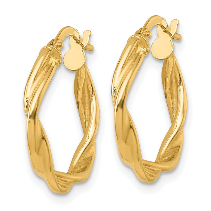 14K Yellow Gold Dainty Polished 19mm Twisted Hoops