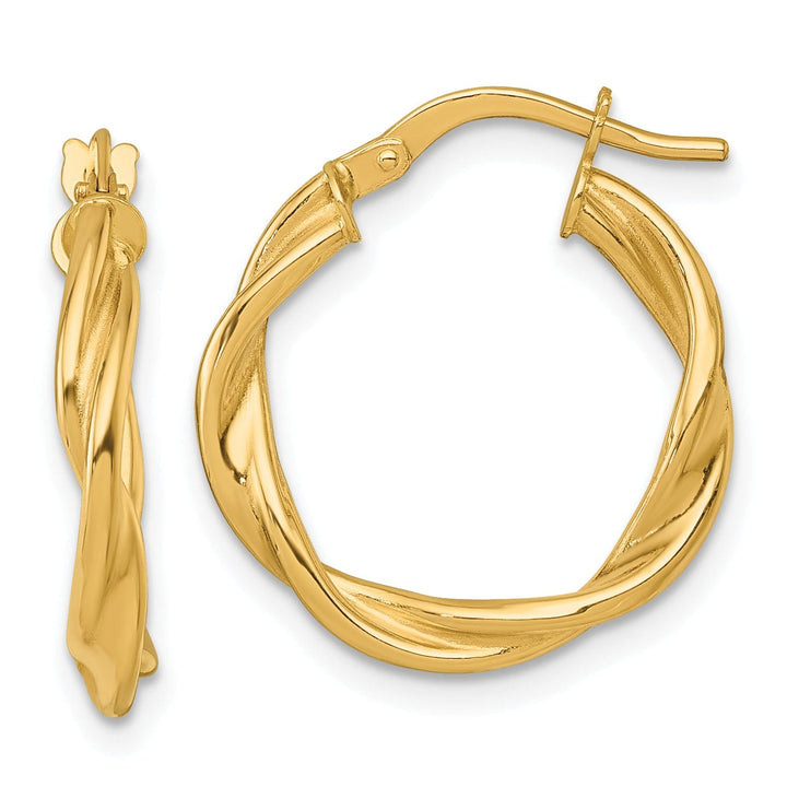 14K Yellow Gold Dainty Polished 19mm Twisted Hoops