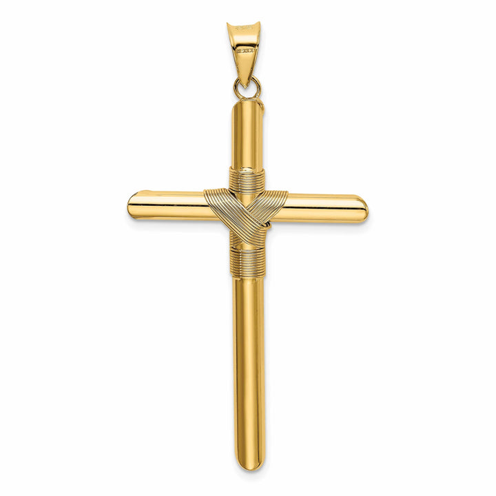 Lovely Rita's 14K Yellow Gold Dainty Polished Center Wrap Tube Latin Cross