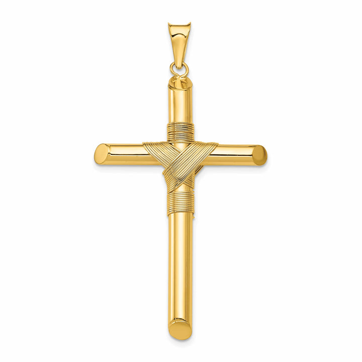 Lovely Rita's 14K Yellow Gold Dainty Polished Center Wrap Tube Latin Cross