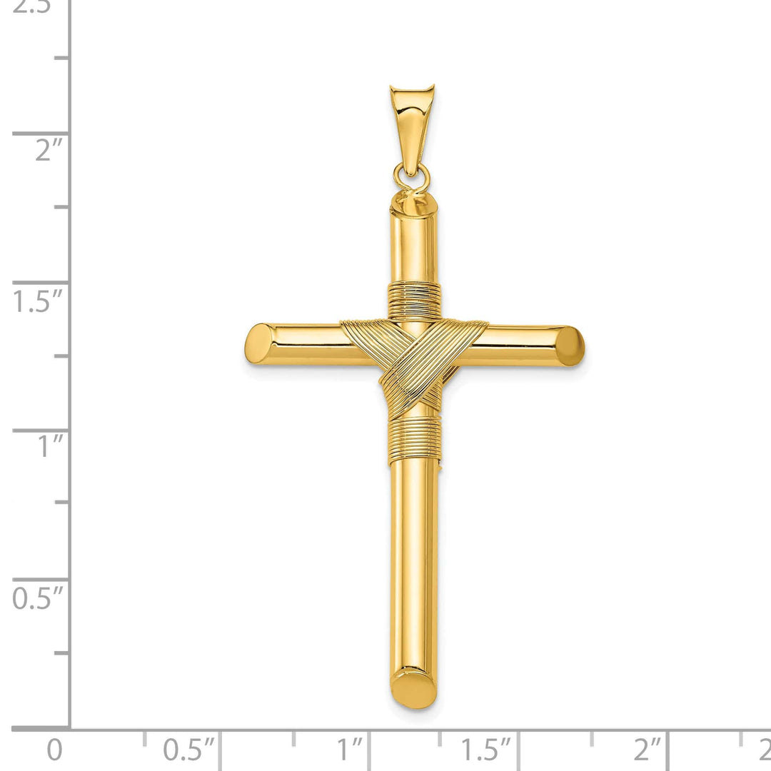 Lovely Rita's 14K Yellow Gold Dainty Polished Center Wrap Tube Latin Cross