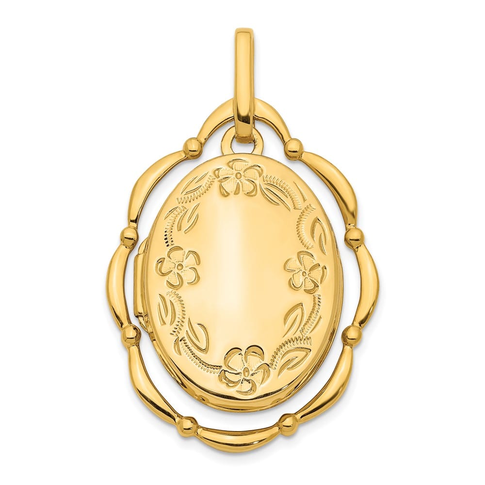14K Yellow Gold Dancing Floral Border in Scalloped 24mm Oval Locket