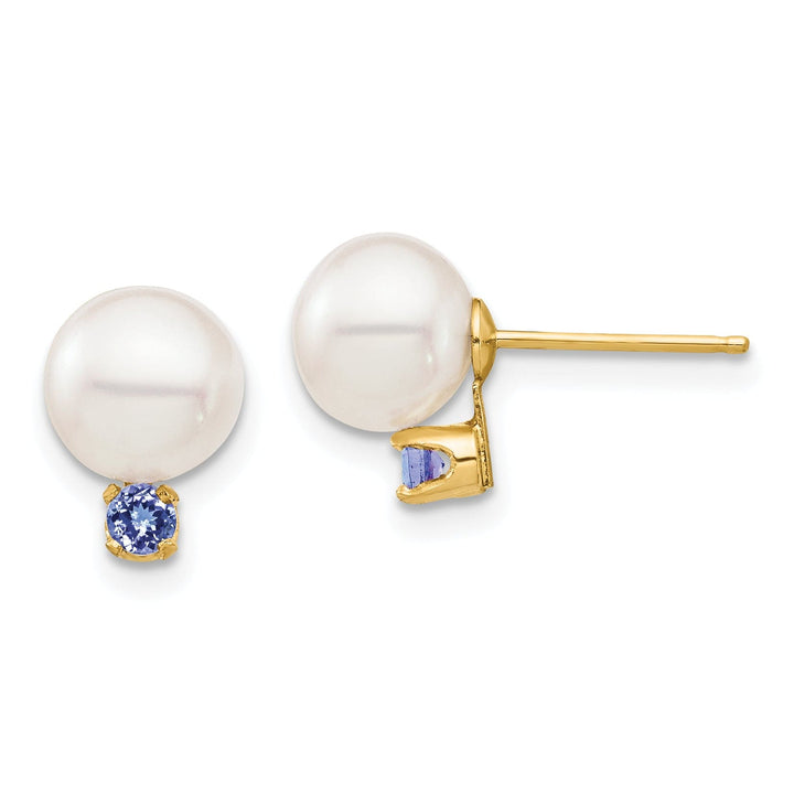 14K Yellow Gold Designer 7-7.5mm Freshwater Pearl  Studs