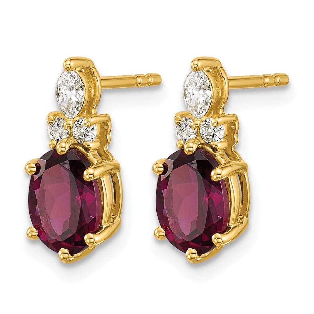 14K Yellow Gold Diamond 7x5 Oval June/Rhodolite Garnet Post Earrings, view 2 of 4