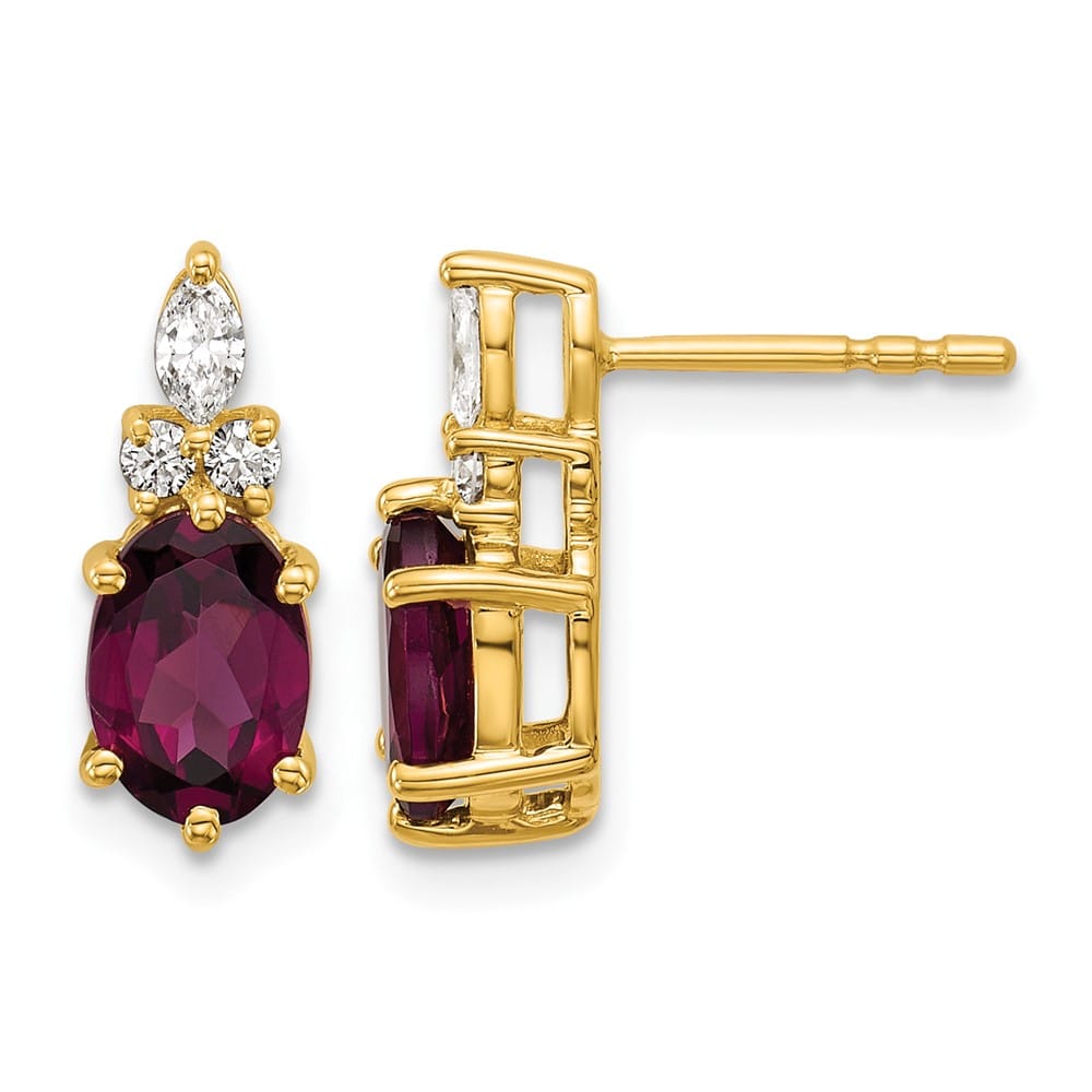 14K Yellow Gold Diamond 7x5 Oval June/Rhodolite Garnet Post Earrings, view 1 of 4