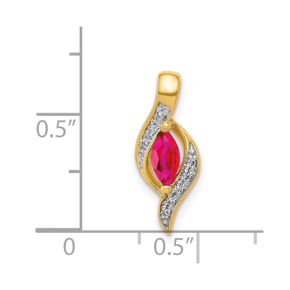 14K Yellow Gold Diamond and .25 ct Marquise Ruby Chain Slide
