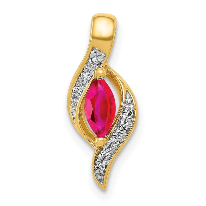 14K Yellow Gold Diamond and .25 ct Marquise Ruby Chain Slide
