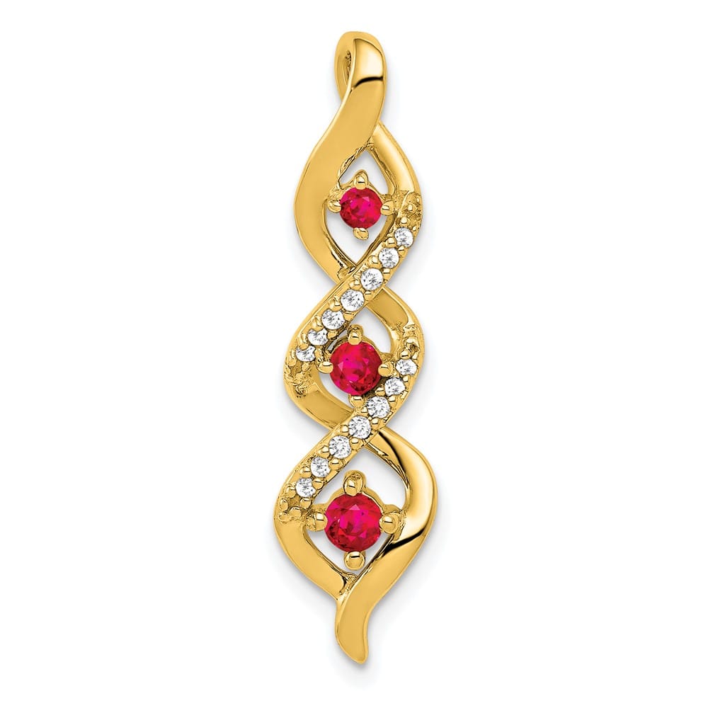 14K Yellow Gold Diamond and .25 Ruby Twisted 3-stone Chain Slide