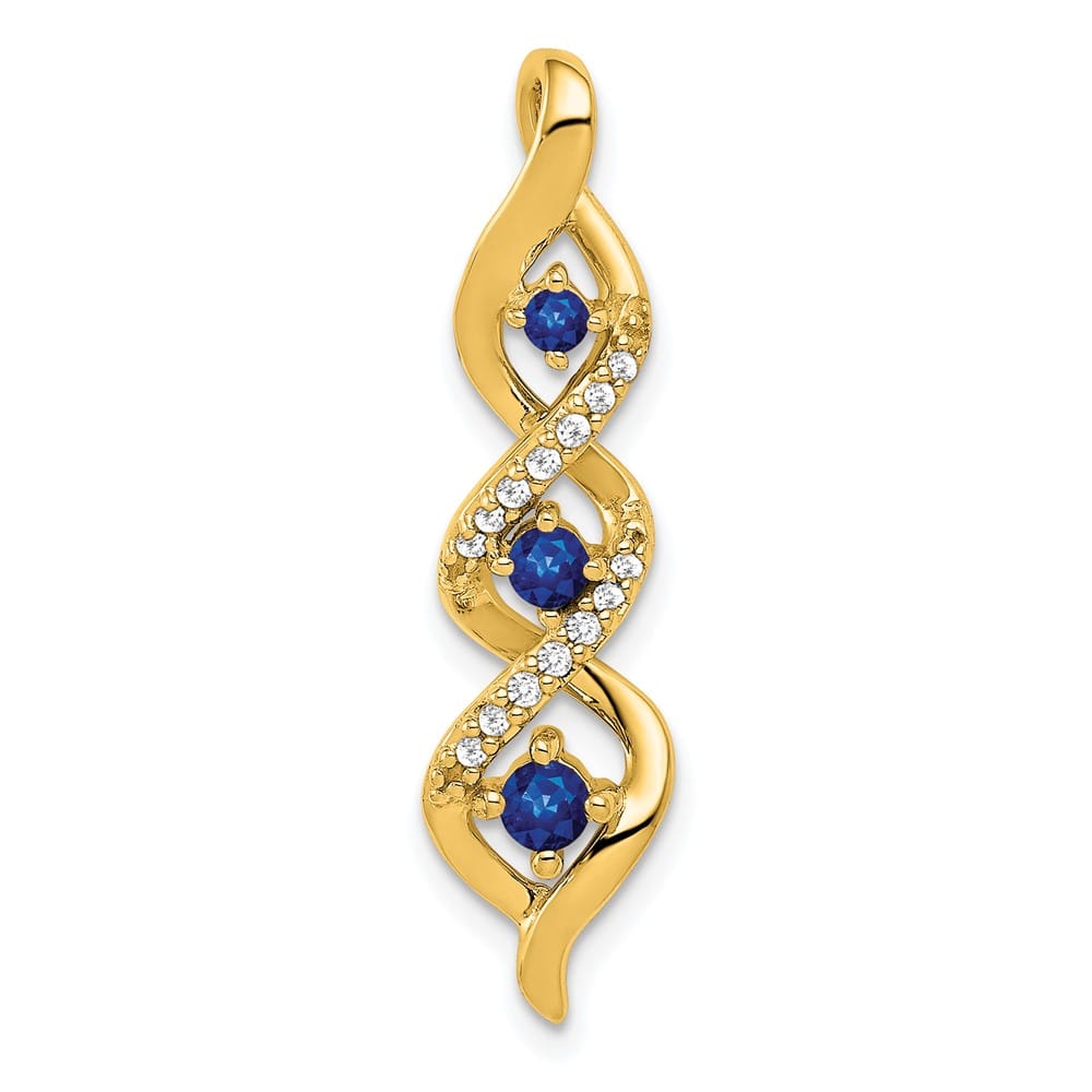 14K Yellow Gold Diamond and .26 Sapphire Twisted 3-stone Chain Slide
