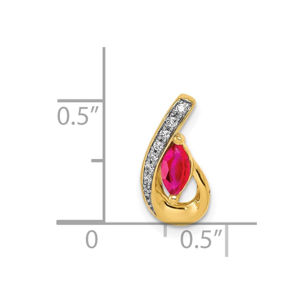 14K Yellow Gold Diamond and .28 ct Marquise Ruby Teardrop Chain Slide