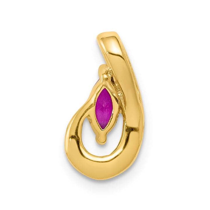 14K Yellow Gold Diamond and .28 ct Marquise Ruby Teardrop Chain Slide