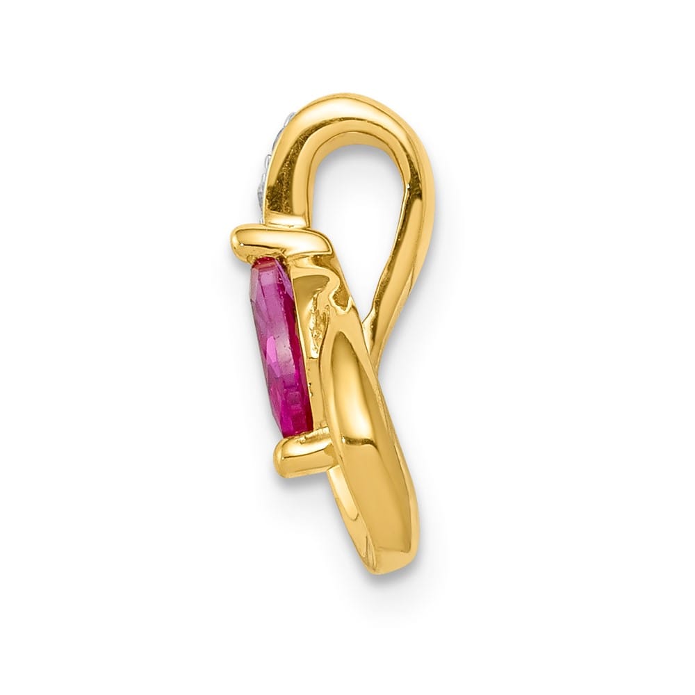 14K Yellow Gold Diamond and .28 ct Marquise Ruby Teardrop Chain Slide