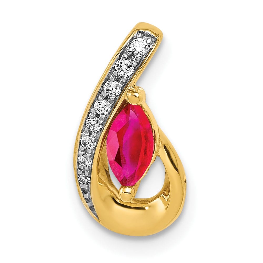14K Yellow Gold Diamond and .28 ct Marquise Ruby Teardrop Chain Slide