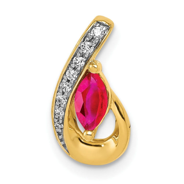 14K Yellow Gold Diamond and .28 ct Marquise Ruby Teardrop Chain Slide