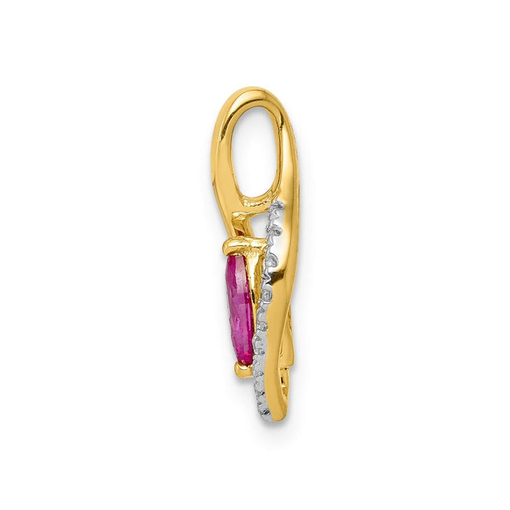 14K Yellow Gold Diamond and .32 ct Marquise Ruby Chain Slide
