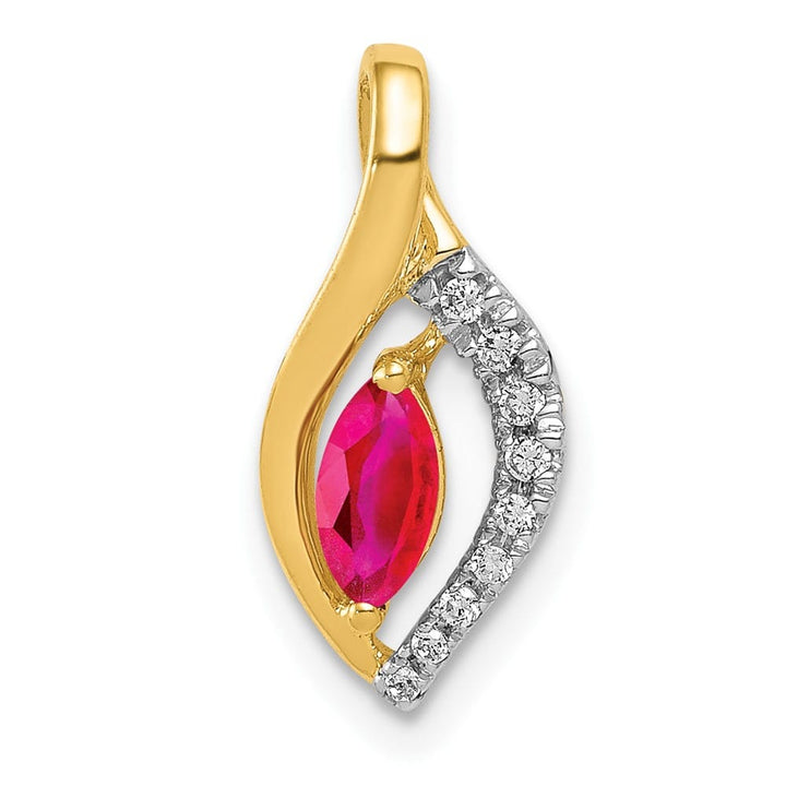 14K Yellow Gold Diamond and .32 ct Marquise Ruby Chain Slide